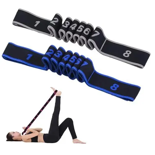 Produktbild: Flyicloud 2 Stück Yoga Stretching Band, Fitnessband Mit 8 Schleifen, Dehnungsband für Fitness, Pilates, Tanztraining