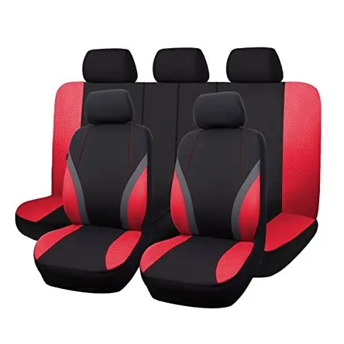Produktbild: Flying Banner Atmungsaktive Polyester Autositzbezüge Prägung Design Airbag kompatibler Schutz (Full Set, Schwarz und Rot)