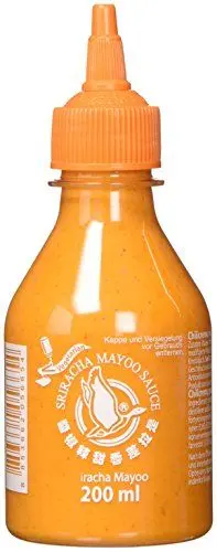 Produktbild: FLYING GOOSE Sriracha Mayoo Sauce, pikante Mayonnaise, leicht scharf, orange Kappe, Würzsauce aus Thailand, vegetarisch, 1 x 200 ml