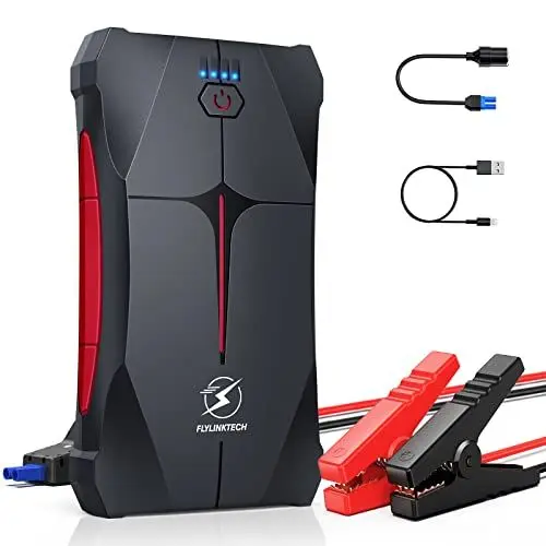 Produktbild: FLYLINKTECH Starthilfe Powerbank, 1500A Spitzstrom 13200mAh Tragbare Auto Starthilfe 12V für 6.0L Benzin und 5.0L Dieselmotor, IP66 Wasserdicht Starter Powerbank mit LED Taschenlampe