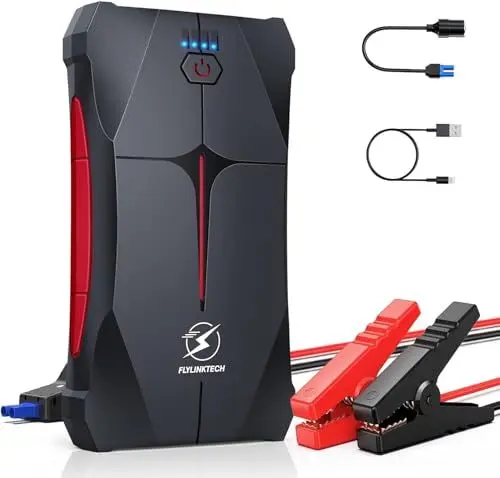 Produktbild: FLYLINKTECH Starthilfe Powerbank, 2500A Spitzstrom Tragbare Auto Starthilfe 12V für 6.0L Benzin und 5.0L Dieselmotor, IP66 Wasserdicht Starter Powerbank mit LED Taschenlampe