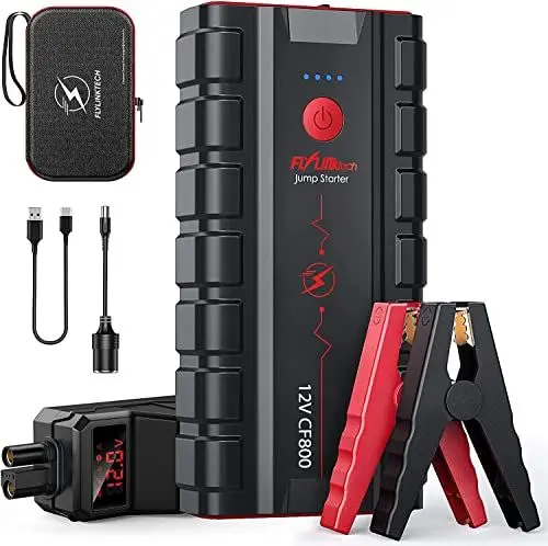 Produktbild: FLYLINKTECH Starthilfe Powerbank, 7000A Auto Starthilfe für 12V Fahrzeuge (Bis zu 10L Benzin/9L Diesel), Starter Powerbank mit LED, 2 Schnelllade USB Ausgänge, DC Ausgang, Starthilfekabel