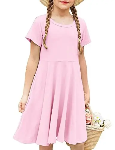 Produktbild: Flypigs Kleid Mädchen Kurzarm Freizeitkleid Kinder Rundhals Skaterkleider
