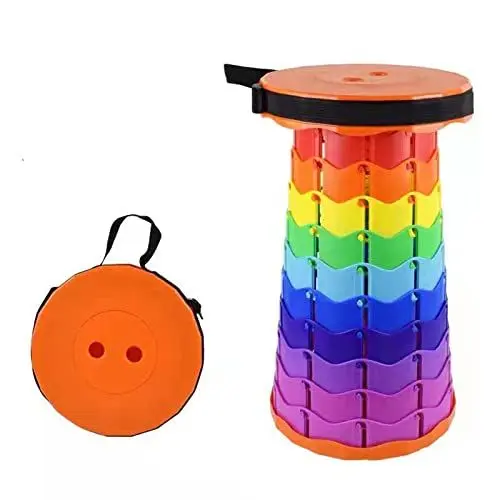 Produktbild: Flyself Tragbarer Klapphocker Faltbar Mini Teleskophocker Leichte Campinghocker Tragfähigkeit 200kg für Outdoor Camping Angeln BBQ Drinnen Küche (Orange)