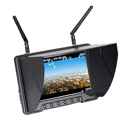 Produktbild: Flysight Black Pearl Diversity Monitor RC801 FPV Monitor with DVR HDMI in 5.8Ghz 40CH 7inch FPV Screen Receiver Built in Battery with Sunshade Hood for RC Racing Drone DJI Phantom Airplane (SMA ANT)