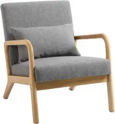 Produktbild: Flysky Sessel Wohnzimmer Loungesessel Moderner Relaxsessel Polstersessel Einzelsofa Armlehnenstuhl mit Massivholzbeinen für Leinenoptik Grau