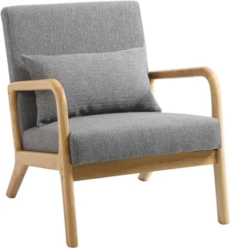 Produktbild: Flysky Sessel Wohnzimmer Loungesessel Moderner Relaxsessel Polstersessel Einzelsofa Armlehnenstuhl mit Massivholzbeinen für Leinenoptik Grau