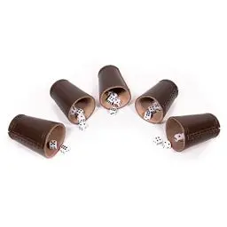 Produktbild: FM Equipment Echtleder Würfelbecher 5er Set inkl. 30 Würfel Klassischer Handgearbeiteter Lederbecher