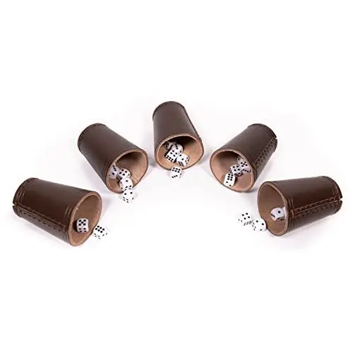 Produktbild: FM Equipment Echtleder Würfelbecher 5er Set inkl. 30 Würfel Klassischer Handgearbeiteter Lederbecher