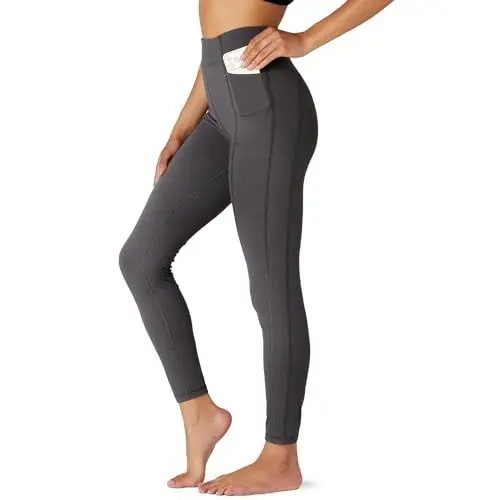 Produktbild: FM London High Waisted Leggings mit Taschen - herrlich weiche Leggings für Frauen in voller Länge und Capri-Designs Yogahosen oder Fitness-Leggings, Holzkohle (Magnet), L