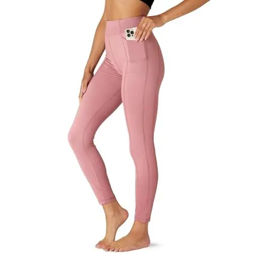 Produktbild: FM London High Waisted Leggings mit Taschen - herrlich weiche Leggings für Frauen in voller Länge und Capri-Designs Yogahosen oder Fitness-Leggings, Rosa (Foxglove), S