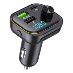 Produktbild: FM Transmitter Bluetooth V5.3-54W (PD 36W&18W) 3 USB Port Ladegerät Autoadapter Wireless Radio Receiver LED Display 32GB USB Drive mit mit 7 Farben Umgebungslicht und Lichtschalter