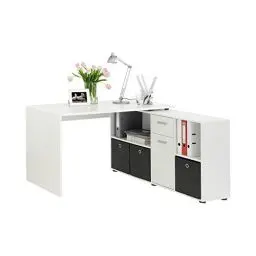 Produktbild: FMD Möbel, 353-001 Lexo Schreibtisch-Winkelkombination,weiß, Tisch maße 136.0 x 75.0 x 68.0 cm, Regal maße 137.0 x 71.0 x 33.0 cm (BHT)