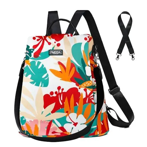 Produktbild: Fmeida Damen Rucksack Elegant Handtasche diebstahlsicher Taschenrucksack 2 in 1 Groß Rucksacktasche Wasserdicht Backpack Shopper Schultertasche Daypacks Tropischer Regenwald