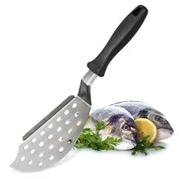 Produktbild: FMProfessional Fischwender mit seitlicher Kante by Fackelmann – Fischhalter mit praktischen Löchern – Spatula für den Grill zum Wenden von Fisch