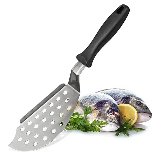 Produktbild: FMProfessional Fischwender mit seitlicher Kante by Fackelmann – Fischhalter mit praktischen Löchern – Spatula für den Grill zum Wenden von Fisch