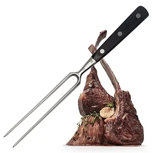 Produktbild: FMProfessional Fleischgabel für Steaks, Braten & Gemüse by Fackelmann – Grillgabel mit langen Zinken – Tranchiergabel zum Wenden und fixieren von Fleisch & Co, Silber