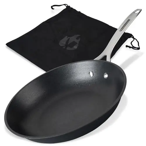 Produktbild: FMprofessional Force Pfanne aus Gusseisen 28 cm – Bratpfanne mit hochwertiger Antihaftbeschichtung – Geeignet für alle Herdarten (auch Induktion) – ca. 29 x 49 x 8,3 cm