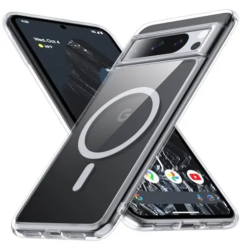 Produktbild: FNDMIL (NO.1 Magnetisch für Google Pixel 8 Pro Hülle mit MagSafe (Transparent Anti-Gelb) (Militär Stoßfest) (Durchsichtig Hardcase)mit Weich Silikon Bumper für Google Pixel 8 Pro Case Dünn 6.7'',Klar
