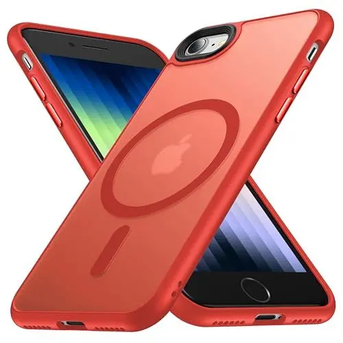 Produktbild: FNDMIL (NO.1 Magnetisch für iPhone SE 2022/SE 2020/8 Hülle mit MagSafe(Durchscheinend Matt)(Anti-Fingerabdruck)(Militär Stoßfest) Dünn Hardcase mit Silikon für iPhone SE 2./3. Generation Hülle,Rot