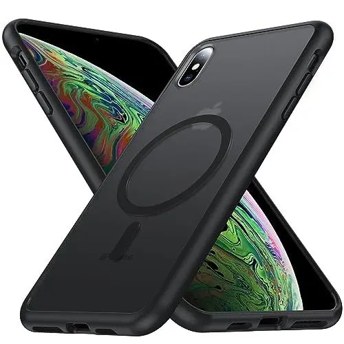 Produktbild: FNDMIL (NO.1 Magnetisch)für iPhone X(10)/Xs mit MagSafe Kabelloses Laden(Durchscheinend Matt)(Anti-Fingerabdruck)(Militär Stoßfest)Dünn Hardcase mit Silikon Handyhülle für iPhone X(10)/Xs Case,Schwarz