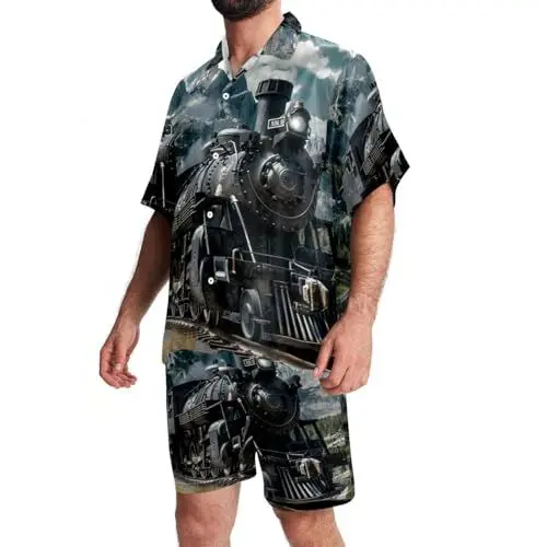 Produktbild: FNETJXF Hawaii-Hemd für Herren, 2-teiliges Set für Herren, Urlaubs-Outfits, Bergzug, Herren-Sommer-Outfits, Muster 1193, M