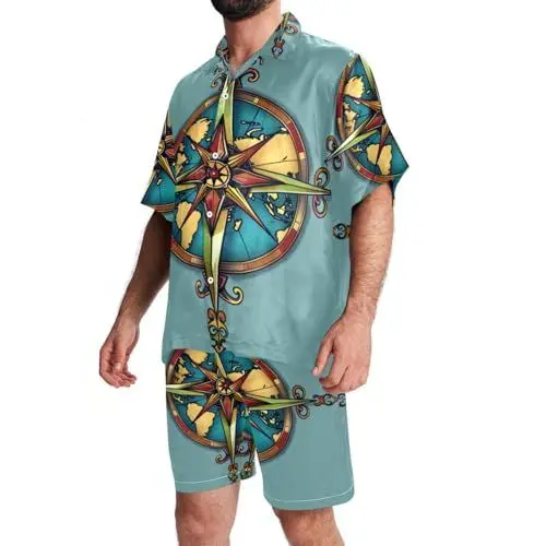 Produktbild: FNETJXF Hawaii-Kurz-Set für Herren, 2-teiliges Outfit, Urlaubs-Outfits für Männer, viele Hunde, Cartoon-Tiere, kurze Sets für Herren, Muster 832, L