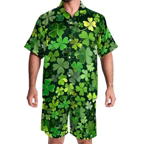 Produktbild: FNETJXF Hawaii-Sets für Herren, 2-teiliges Hemden-Set, Urlaubs-Outfits für Männer, grün-braunes Camouflage, kurze Sets für Herren, Muster 2167, S