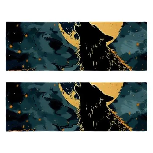 Produktbild: FNETJXF Quick Dry Handtuch, Gym Handtücher, Dünne Handtücher Schnell Trocknend für Sport, Fitnessstudio, Rucksackreisen, Wandern, Yoga - Nacht Mond Stern Wolf