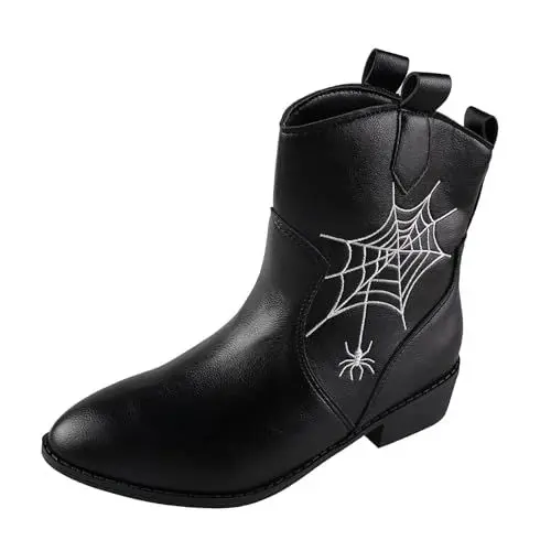 Produktbild: FNKDOR Cowboy Stiefeletten Damen Cowboystiefel Spinnennetzstickerei Spitze Form Weitschaftstiefel Lederstiefel Westernstiefel Ankle Boots Booties Kurzstiefel (Black, 43)