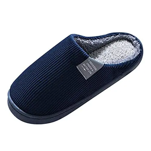 Produktbild: FNKDOR Hausschuhe Herren Leicht Geschlossen Cord Segen Slogan Flauschig Plüsch Gefüttert Pantoffeln Slippers (Navy, 40)