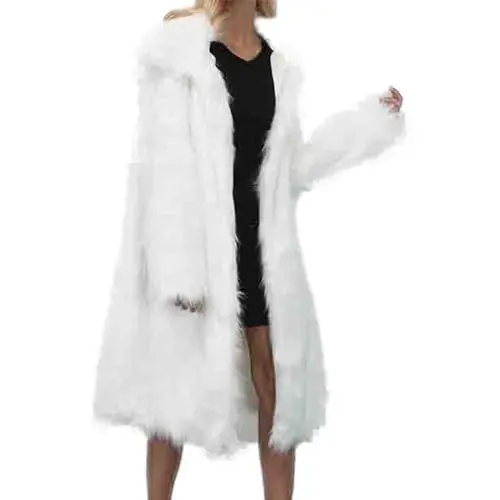 Produktbild: FNKDOR Kunstpelz Mantel Damen Lange Cardigan Winterjacke Umlegekragen Pelzmantel Warm Wintermantel Fellimitat Jacke Kunst Pelzjacke (White, M)