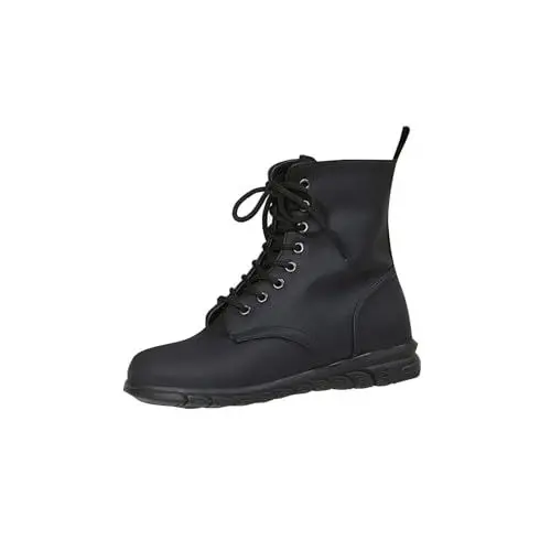 Produktbild: FNKDOR Stiefeletten Damen Trendy Runde Form Schnürstiefeletten Kampfstiefel Lederstiefel Ankle Boots Booties Kurzstiefel mit Seitlicher Reißverschluss (Black, 40)