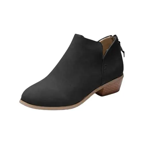Produktbild: FNKDOR Stiefeletten Damen mit Blockabsatz und Rückenreißverschluss Elegante Side Cut Lederstiefel Ankle Boots Booties Kurzstiefel (Black, 43)