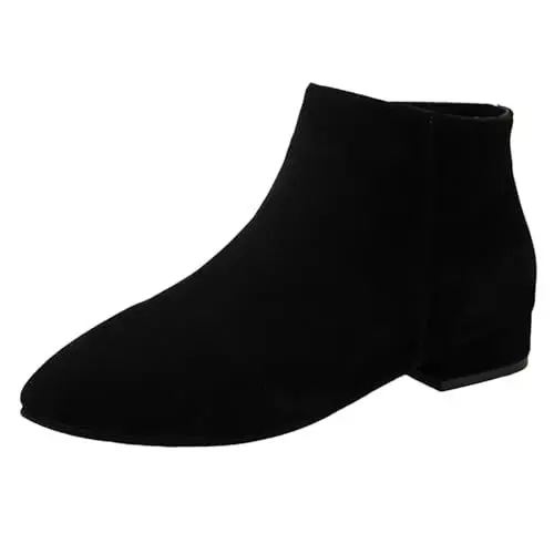 Produktbild: FNKDOR Stiefeletten Damen mit Blockabsatz und Seitlicher Reißverschluss Spitze Form Wildlederstiefel Ankle Boots Booties Kurzstiefel (Black, 42)