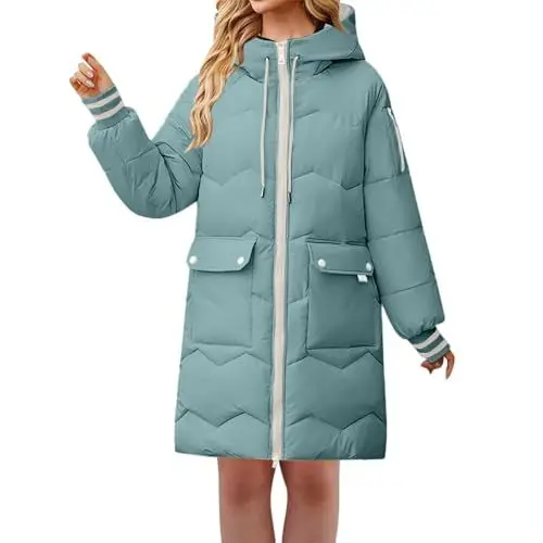 Produktbild: FNKDOR Winterjacke Damen Lange Warm Grosse Grössen Baumwolle Steppjacke Daunenjacke Puffer Jacke Mantel Wintermantel mit Kapuze (Green, L)