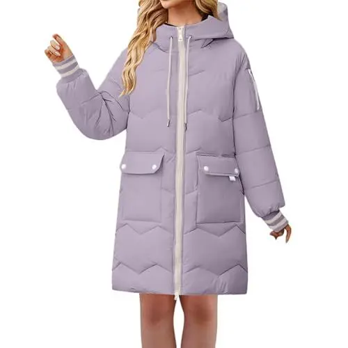 Produktbild: FNKDOR Winterjacke Damen Lange Warm Grosse Grössen Baumwolle Steppjacke Daunenjacke Puffer Jacke Mantel Wintermantel mit Kapuze (Purple, M)