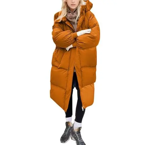 Produktbild: FNKDOR Winterjacke Damen Lange Warm Grosse Grössen Wintermantel Leichte Steppjacke Daunenjacke Puffer Jacke Kapuzenjacke (Red, XXL)