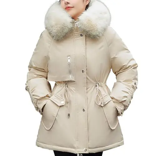 Produktbild: FNKDOR Winterjacke Damen Lange Warm Winterparka Wintermantel Parka Jacke mit Kunstpelz Gefüttert und Fellkapuze (White, XXL)
