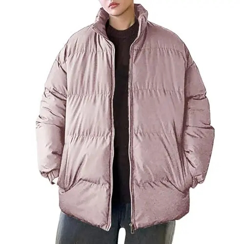 Produktbild: FNKDOR Winterjacke Herren Große Größen Baumwolle Gefüttert Steppjacke Daunenjacke Stehkragen Puffer Jacke mit Durchgehendem Reißverschluss (Pink, XXXXL)