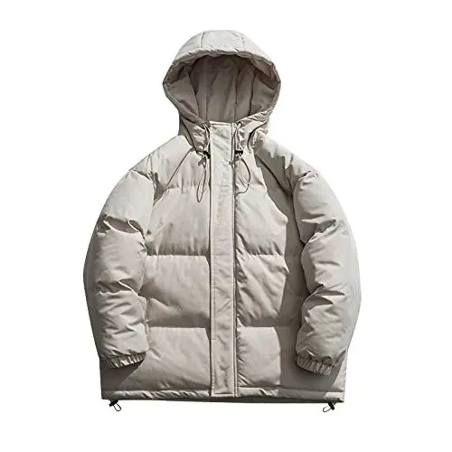 Produktbild: FNKDOR Winterjacke Herren Große Größen Einfarbig Warm Baumwolle Gefüttert Steppjacke Daunenjacke Puffer Jacke mit Kordelzug Kapuze (Khaki, M)