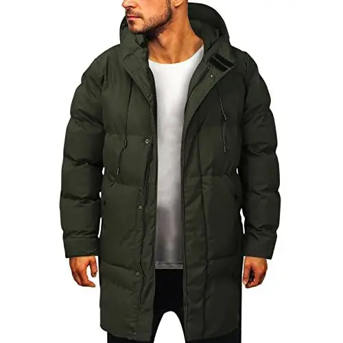Produktbild: FNKDOR Winterjacke Herren Lange Baumwolle Gefüttert Steppjacke Daunenjacke Pufferjacke mit Kapuze (Green, L)