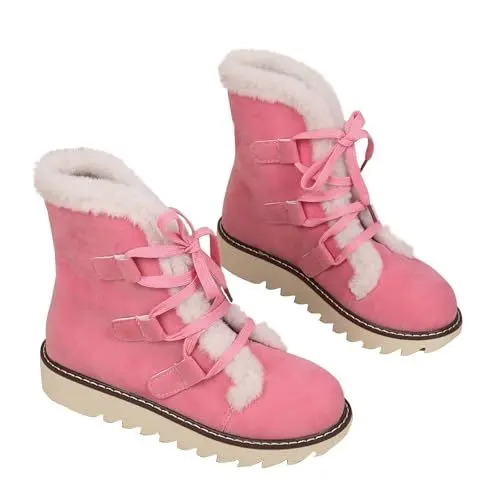 Produktbild: FNKDOR Winterstiefel Damen Gefüttert Snow Boots Schuhe Winterschuhe Rutschfest Stiefeletten Wildlederstiefel Schnürstiefel Schneestiefel (Red, 40)