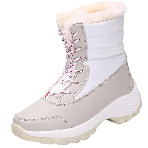 Produktbild: FNKDOR Winterstiefel Damen Gefüttert und Wasserdicht Snow Boots Schuhe Winterschuhe Schneestiefel Schneeschuhe Schnürstiefel (White, 39)