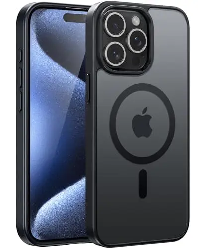 Produktbild: FNTCASE für iPhone 15 Pro Hülle: Magnetisch Matt Durchscheinende Rückseite Dünne Handyhülle Militärstandard Fallschutz Stoßfest Case Robust Kratzfest Schutzhülle Schwarz