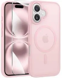 Produktbild: FNTCASE für iPhone 16 Hülle: iPhone 16 Handyhülle Magnetische Matt Robuste Stoßfeste - Militärische Klasse Fallsicher Harter Rücken Anti-Fingerabdruck Schutzhülle(Rosa)