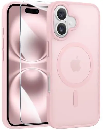 Produktbild: FNTCASE für iPhone 16 Hülle: iPhone 16 Handyhülle Magnetische Matt Robuste Stoßfeste - Militärische Klasse Fallsicher Harter Rücken Anti-Fingerabdruck Schutzhülle(Rosa)
