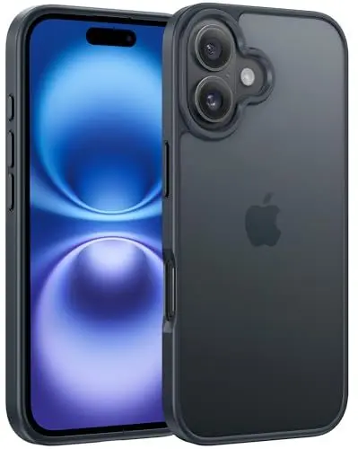 Produktbild: FNTCASE für iPhone 16 Hülle: iPhone 16 Handyhülle Matt Robuste Stoßfeste - Militärische Klasse Fallsicher Harter Rücken Anti-Fingerabdruck Schutzhülle(Schwarz)