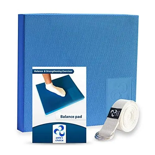 Produktbild: Foam Balance Pad - von Physiotherapeuten empfohlen I Dehnungsgurt & eBook als Geschenk I Zur physiotherapeutischen Rehabilitation & Genesung der Sprunggelenke, Schmerzen im unteren Rücken/Knien