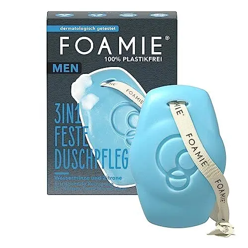 Produktbild: Foamie Festes Duschgel & Shampoo Männer Mit Wasserminze Und Zitrone, 3in1 Feste Dusche Und Gesichtsreinigung Erfrischender Duft, Feste Duschpflege Für Haut Und Haar, 90g